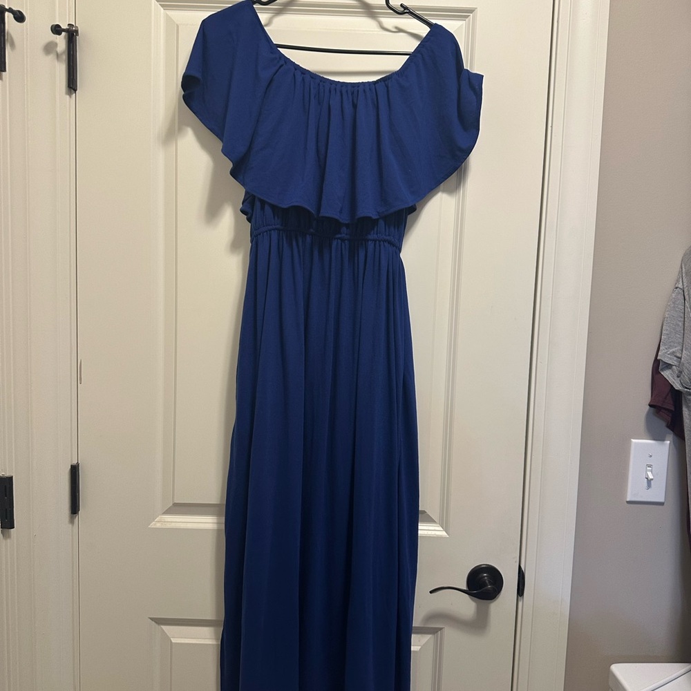 Blue Ruffled Off the Shoulder Sundress